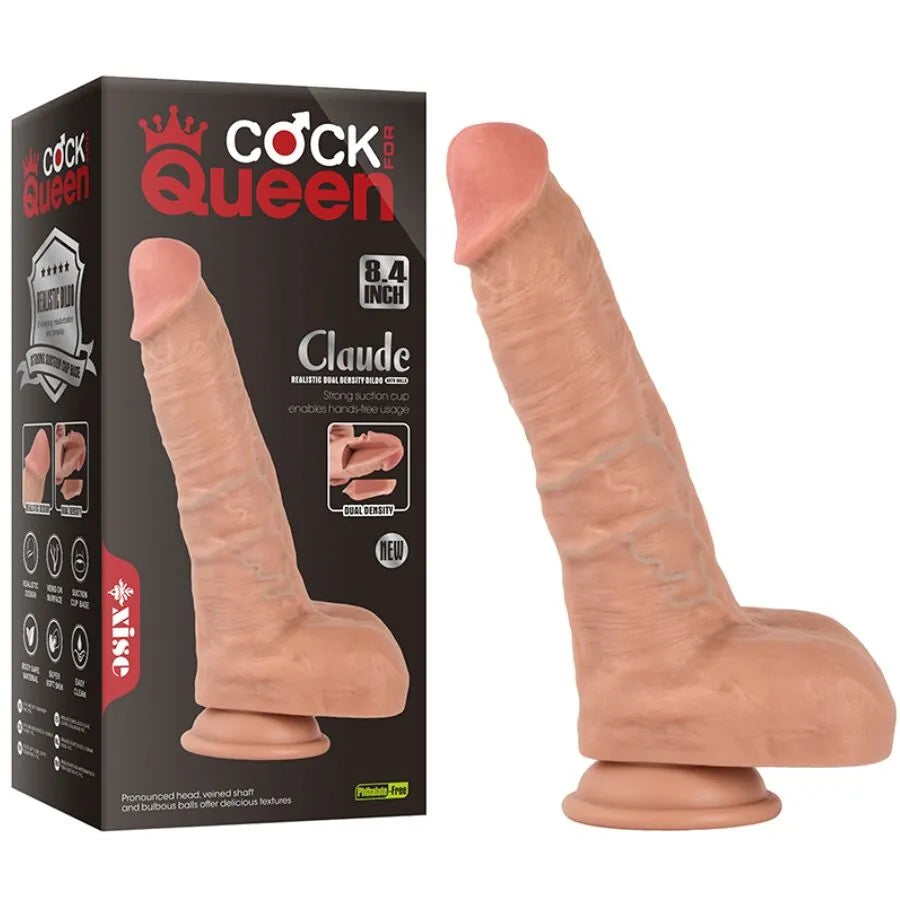 Gode réaliste silicone double densité 16,5 cm avec ventouse, texture veinée, couleur chair, pour usage solo ou en couple.