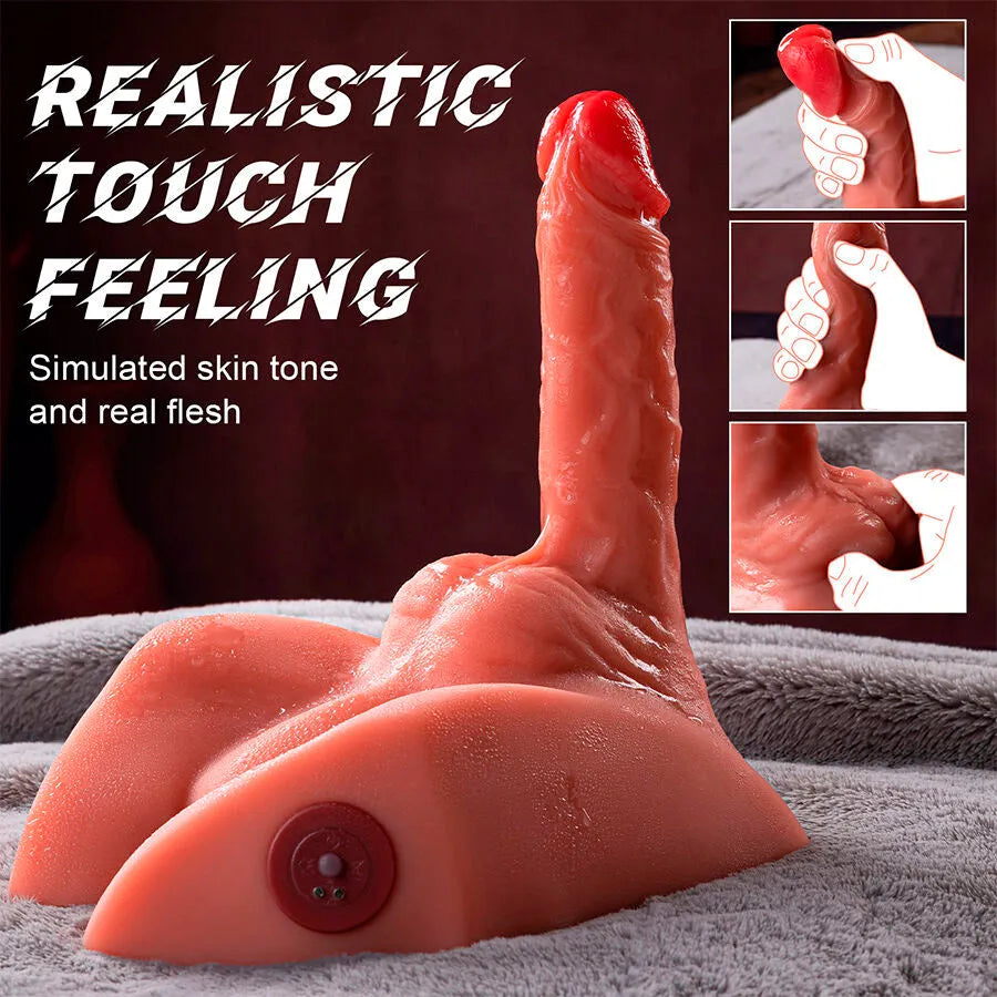 masturbateur gode réaliste silicone TPE double stimulation poussée automatique anale frontale télécommande rechargeable silencieux hypoallergénique anatomique