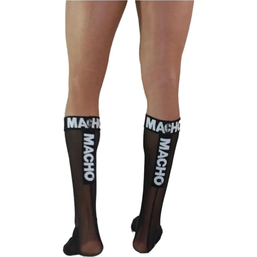 Chaussettes noires semi-transparentes macho, élastiques, confortables, taille unique 36-44, style audacieux et sensuel.