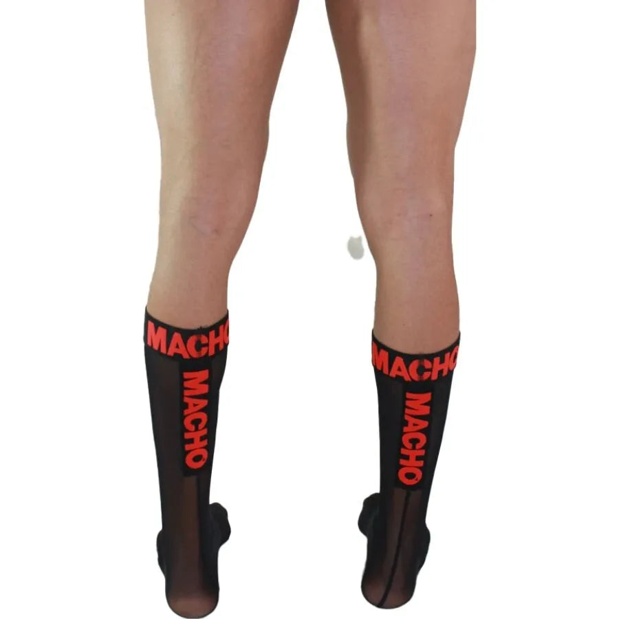 Chaussettes fétiche macho semi-transparentes noir rouge, élastiques, confortables, design séduisant, taille unique.
