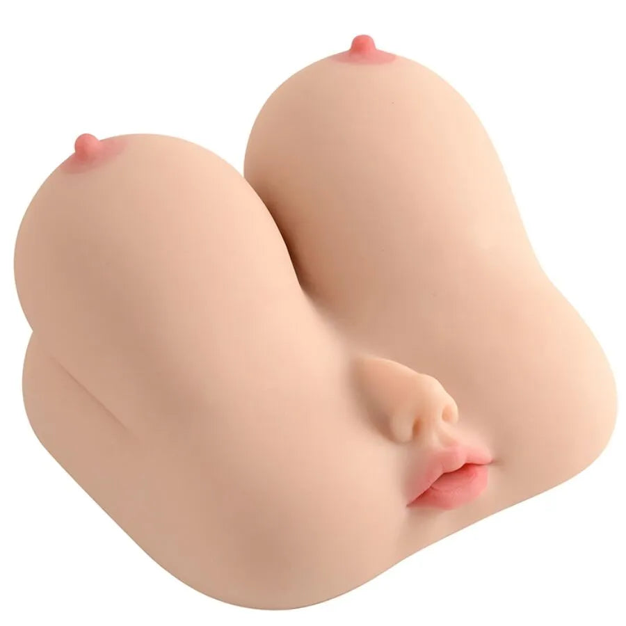 Masturbateur Silicone Réaliste Trois Zones Bouche Vagin Seins Sans Vibration TPE Médicale Doux Extensible Chauffant Compact Discret Nettoyage Immersif