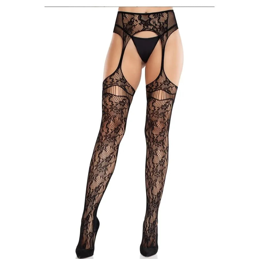 bas résille dentelle intégrée portejarretelles noir séduction élégance confort extensible doux maintien pratique sophistiqué glamour soirée