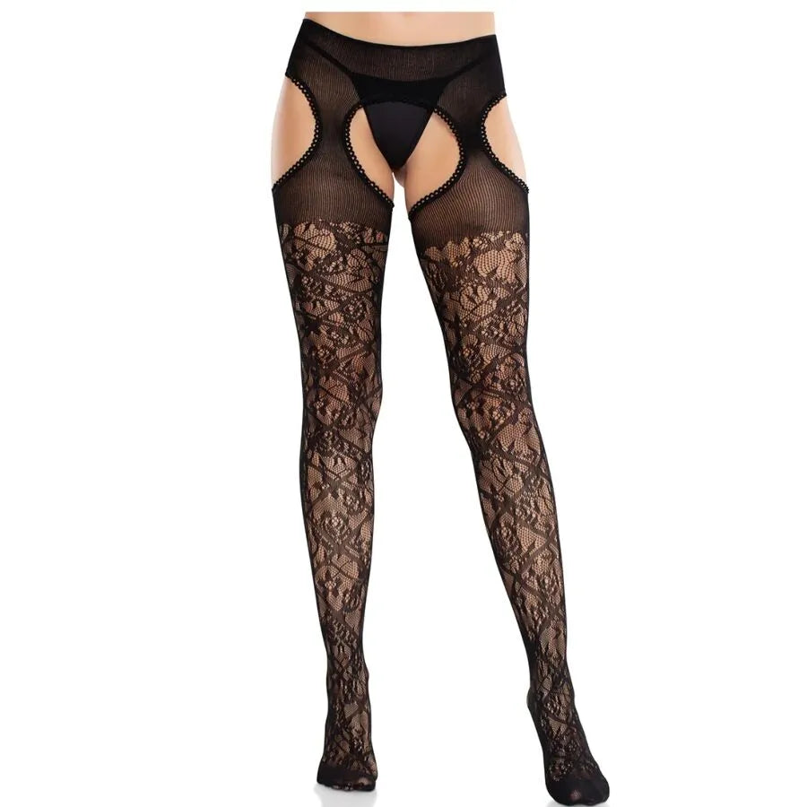 Bas jarretelles dentelle florale croisés confort intégrées nylon élasthanne extensible maintien élégant sexy glamour silhouette sublimée luxe emballage cadeau
