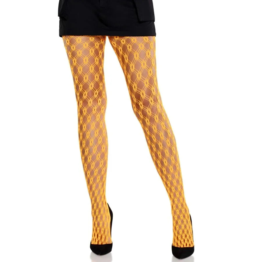 collants résille œillets orange fluo audacieux festival soirée géométrique moderne extensible confortable nylon élasthanne taille unique lavable sexy