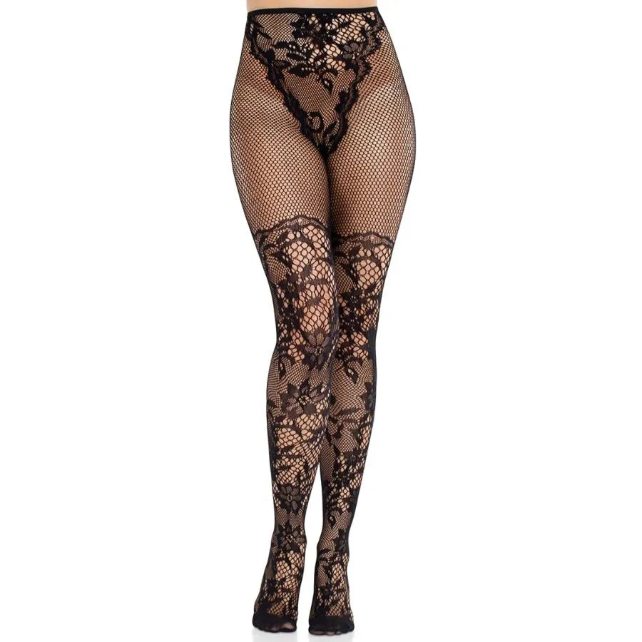 bas dentelle Dahlia résille noir femme sophistiquée élégance motif floral délicat extensible taille unique