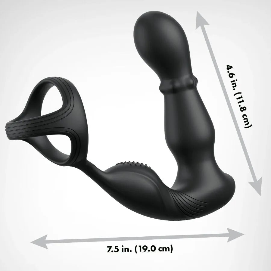 Anneau anal vibrant noir en silicone, forme ergonomique, stimulation périnée et prostate, télécommande, étanche.