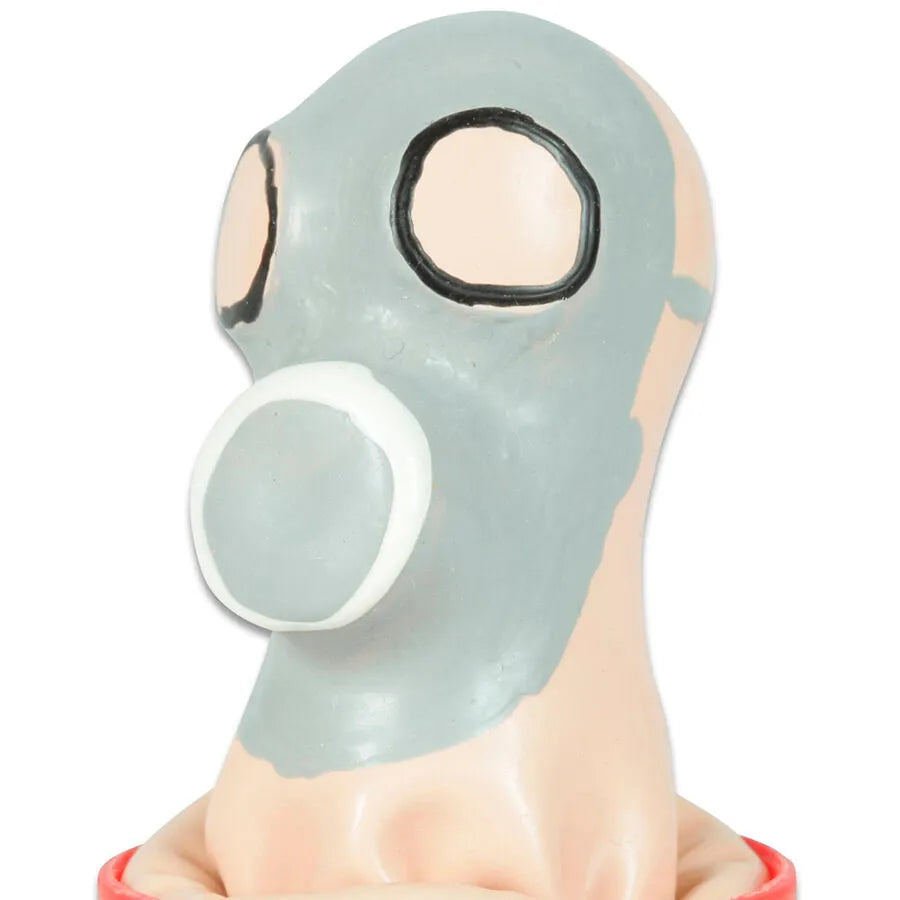 Préservatif fantaisie peint à la main, motif masque à gaz gris et blanc, style bohème, unique et artisanal.