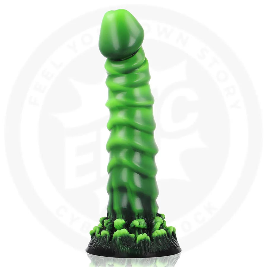 Dildo Caelion Racine Vivante vert, forme organique, silicone médical, design naturel pour stimulation intime.