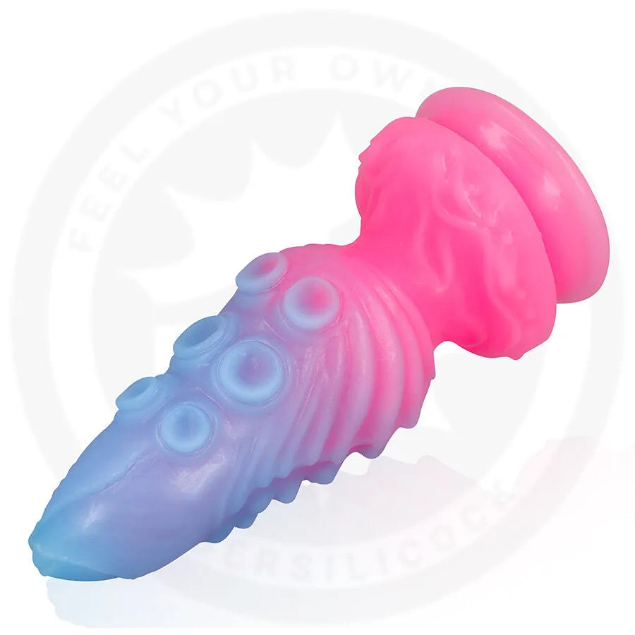 Gode vibrant Hydrala Mystic Tides rose et bleu en silicone médical, design océanique avec ventouses, 198 mm.