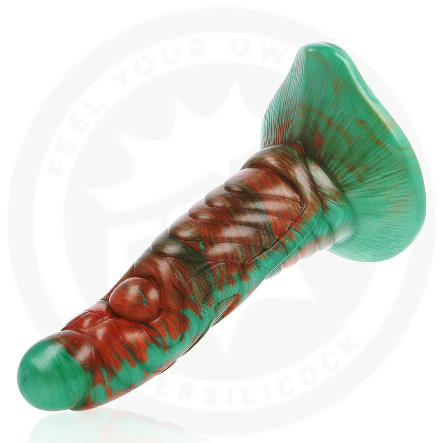 Dildo vert Tiryon Green Flash en silicone, design élégant, texture détaillée, haute qualité pour plaisir intense.