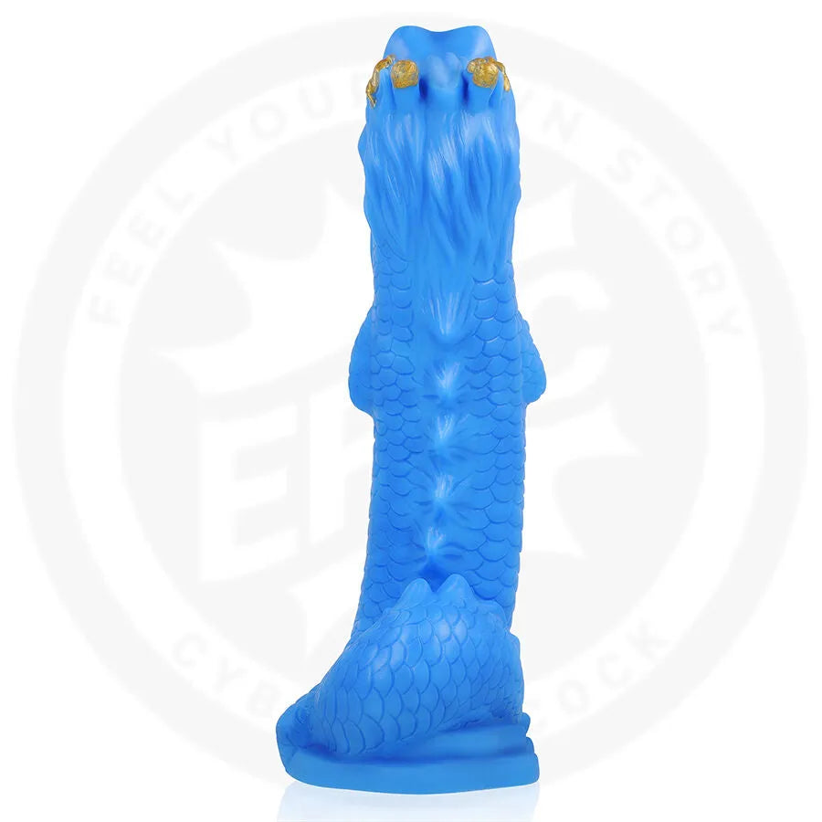 Gode Naga bleu dragon céleste, texturé, silicone médical, design mythologique, ergonomique, 230 mm, EPIC CYBERSILICOCK.