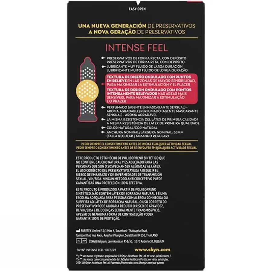 Préservatif texturé sans latex SKYN Intense Feel stimulation ondulée ultra-doux 10 unités
