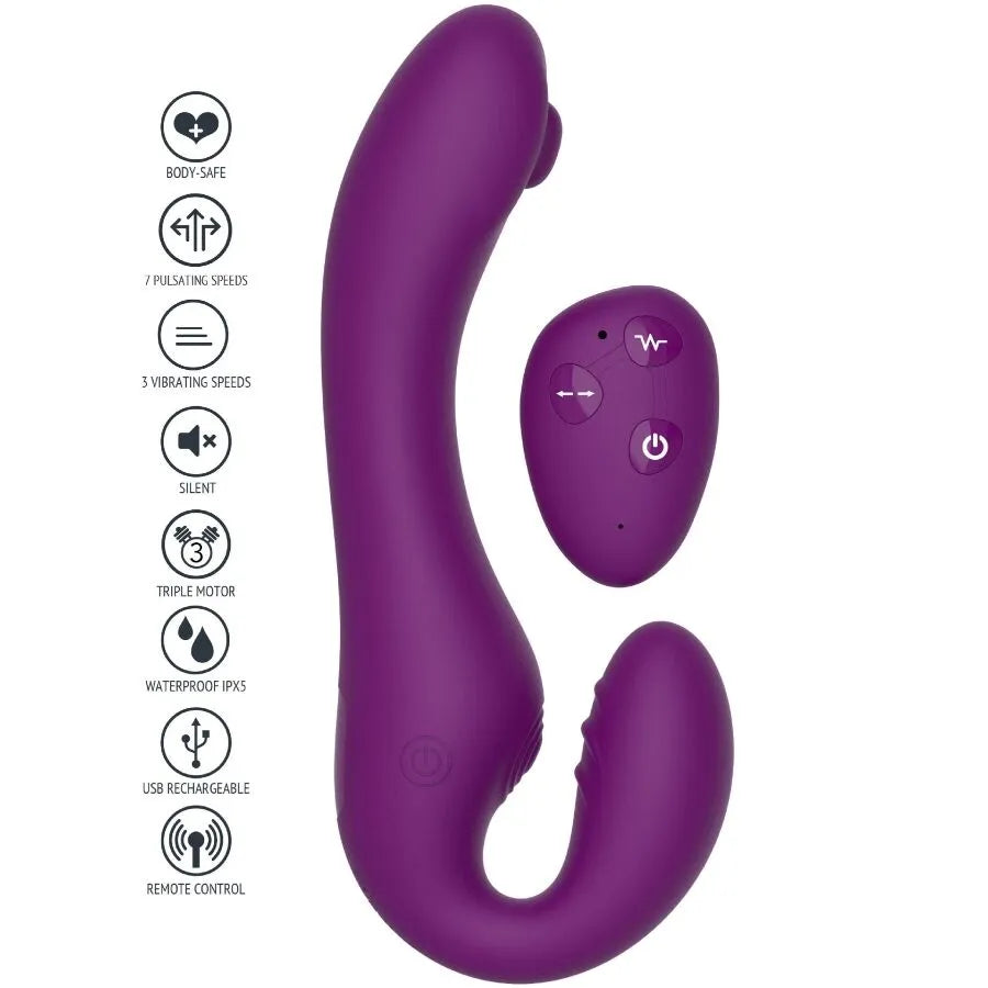 Vibromasseur pulsé sans bretelles silicone télécommande couples plaisir ultime violet