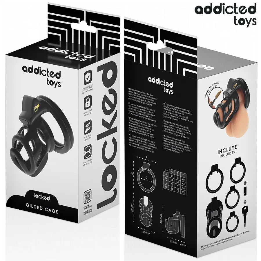 Cage de chasteté métal Addicted Toys, taille M, robuste, sécurité, confort, ajustement précis, usage prolongé.