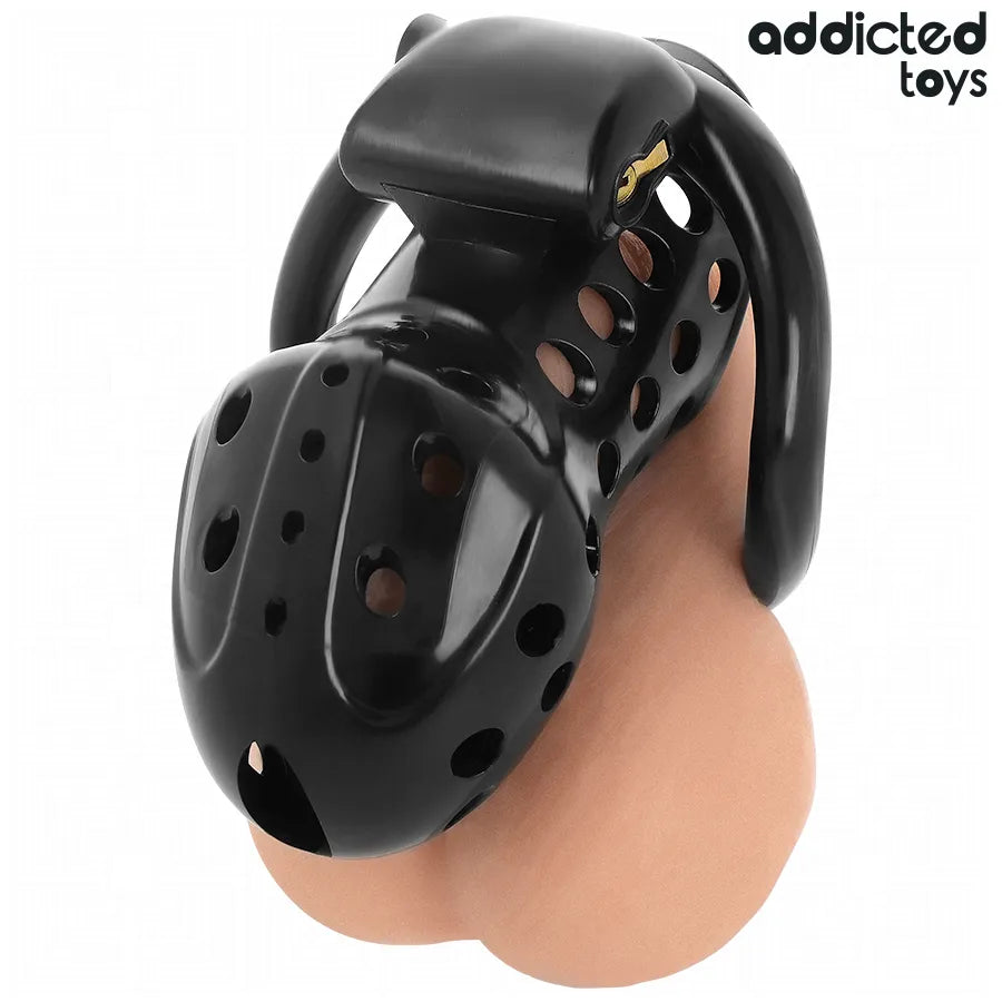 Cage de chasteté noire ergonomique avec trous respirants, fermeture à clip et cadenas, anneaux ajustables pour confort opt...
