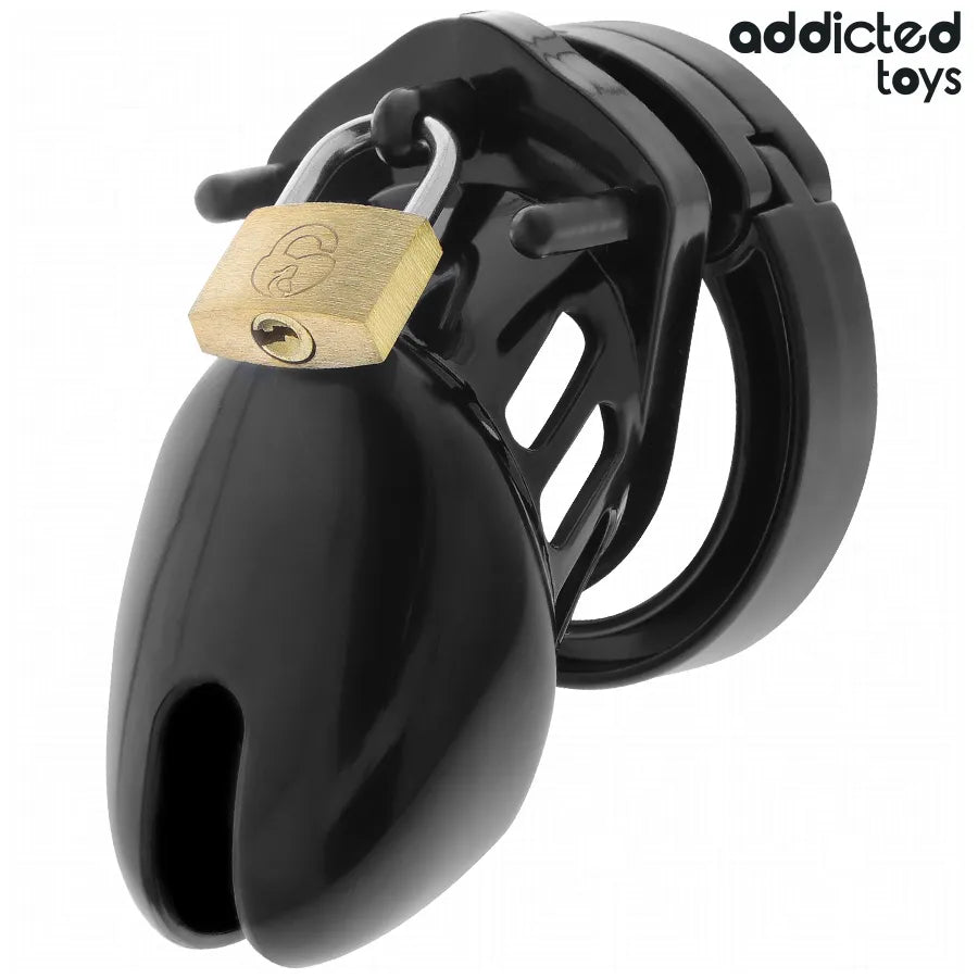 Cage de chasteté noire Obsidian Hold, design ergonomique, verrouillage sécurisé, ajustable, matériaux robustes.
