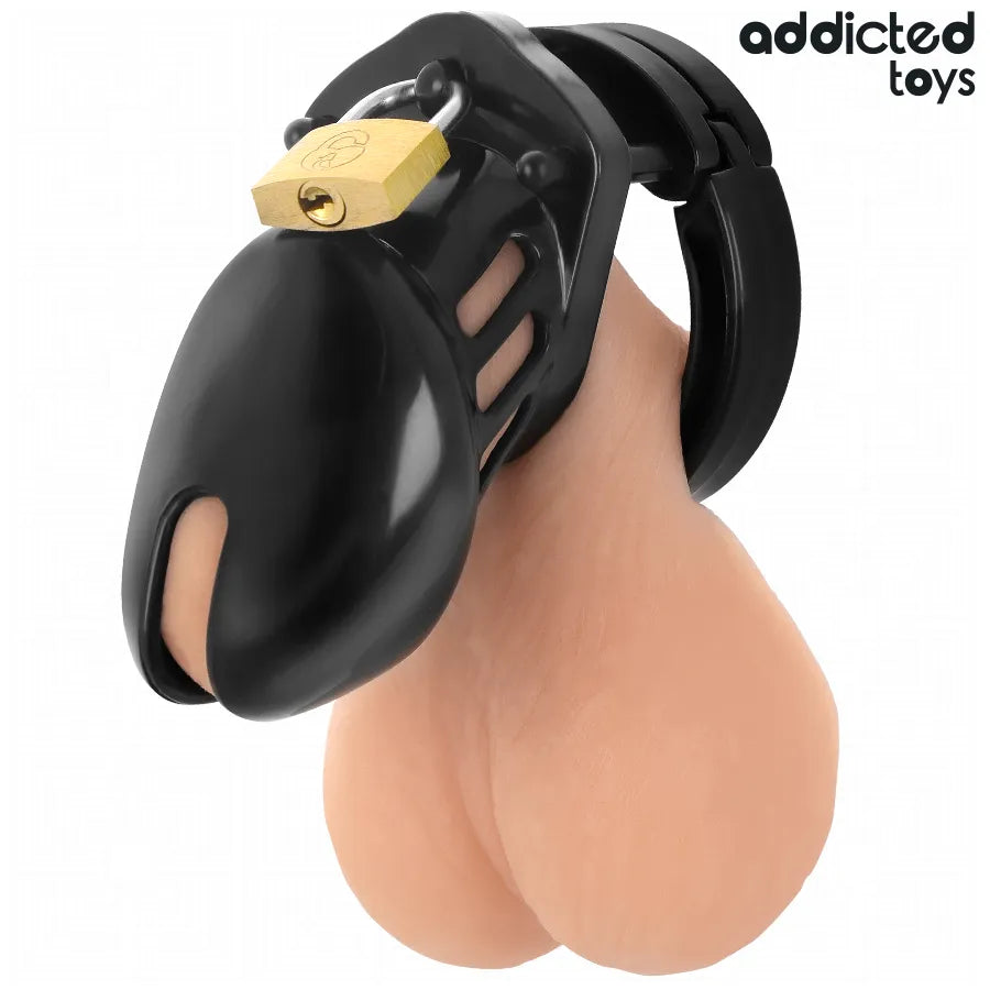 Cage de chasteté noire Obsidian Hold, design ergonomique, verrouillage sécurisé, ajustable, matériaux robustes.