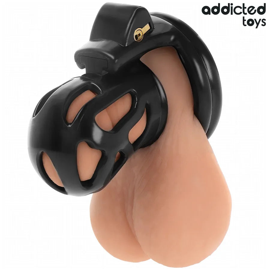 Cage de chasteté noire ajustable, ergonomique, avec serrure dorée, pour confort et sécurité des utilisateurs débutants et ...