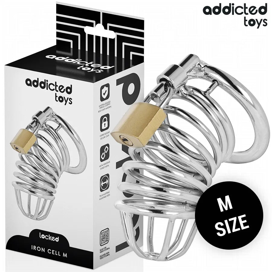 cage chasteté métal ajustement sécurisé durable robuste ergonomique confortable verrouillage clés anneau pubien diamètre quarante cinq millimètres