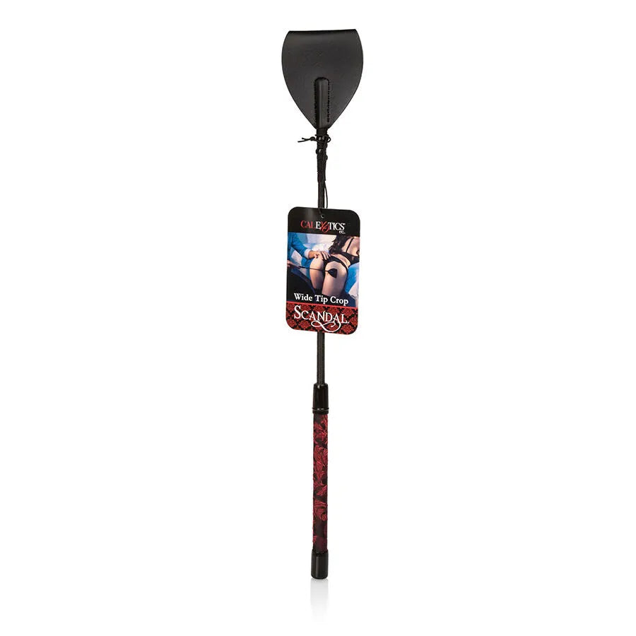 Cravache bondage luxueuse noire, pointe large en polyuréthane, poignée cousue main, 45 cm, pour stimulation fétichiste.