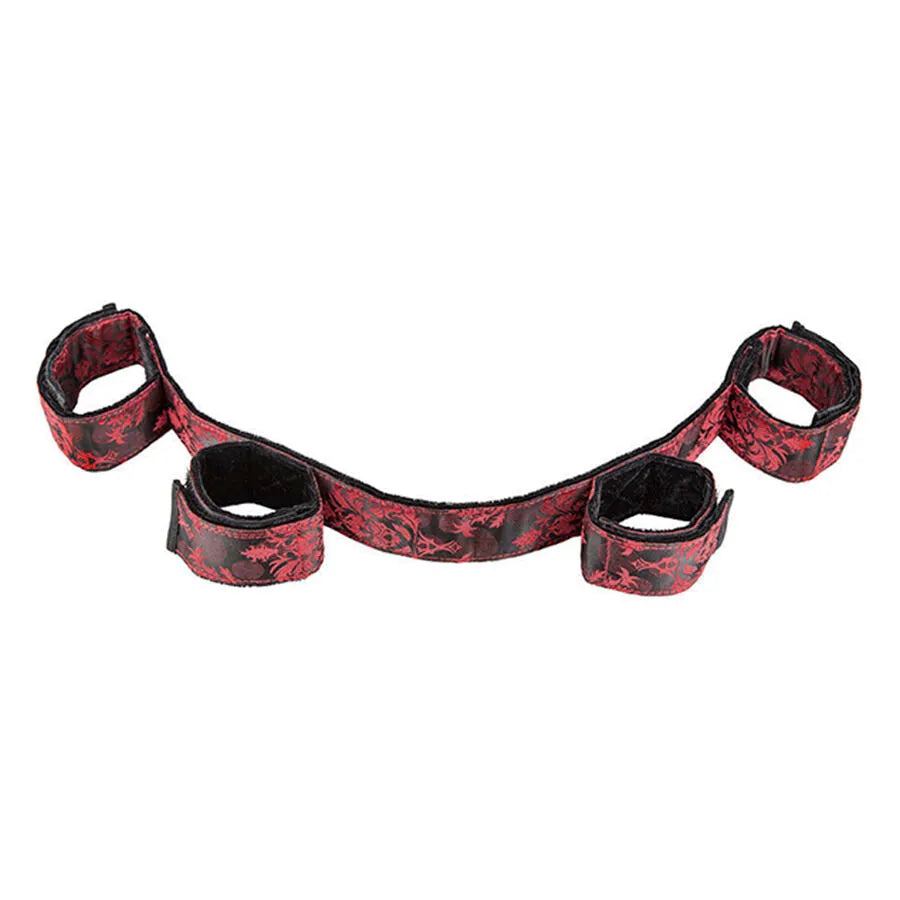 barre écartement bondage scandal rouge noir confortable réglable menottes moelleuses doublure polyester pliable robuste débutants experts transport discret