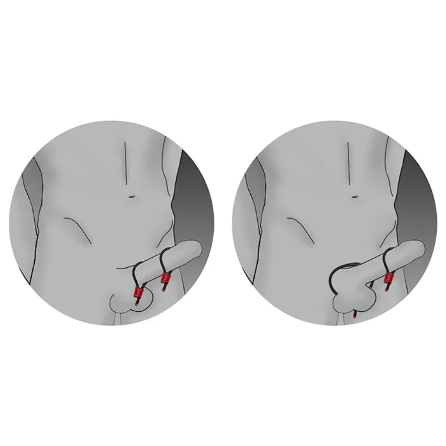 Anneaux péniens réglables ElectraStim en aluminium anodisé rouge, argent et or, pour stimulation électrique intense.