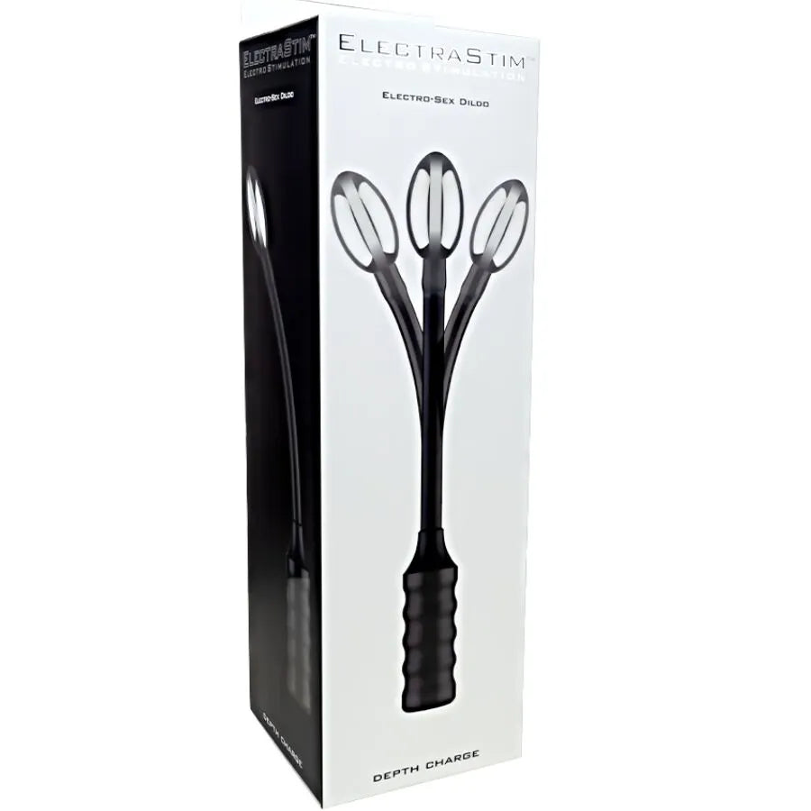 Sonde électrique ElectraStim noire, forme d'œuf lisse avec poignée flexible, pour stimulation anale et vaginale.