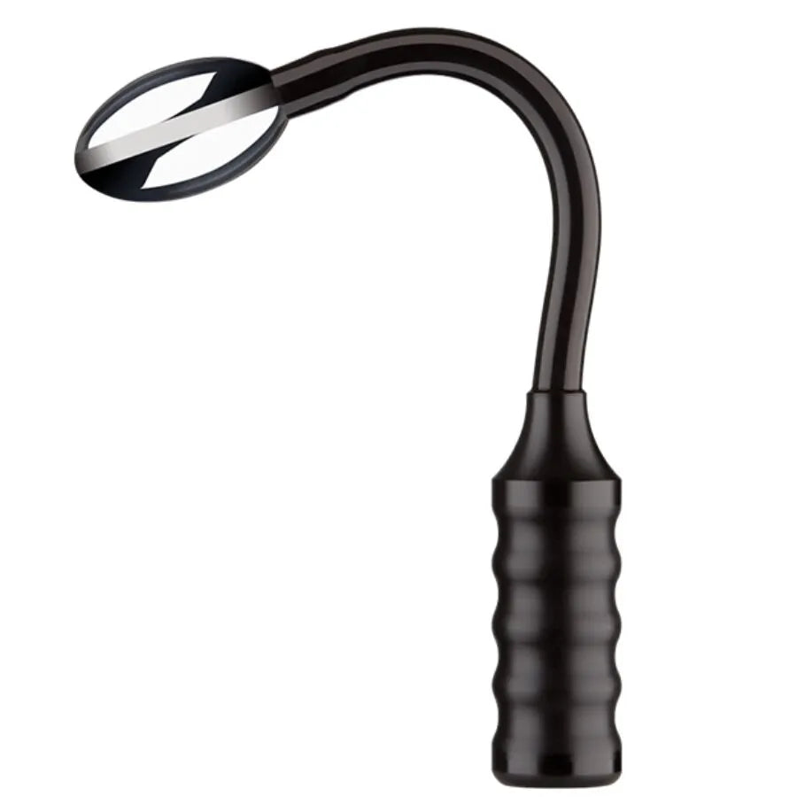 Sonde électrique noire incurvée avec poignée flexible, idéale pour stimulation anale ou vaginale, massage interne profond.