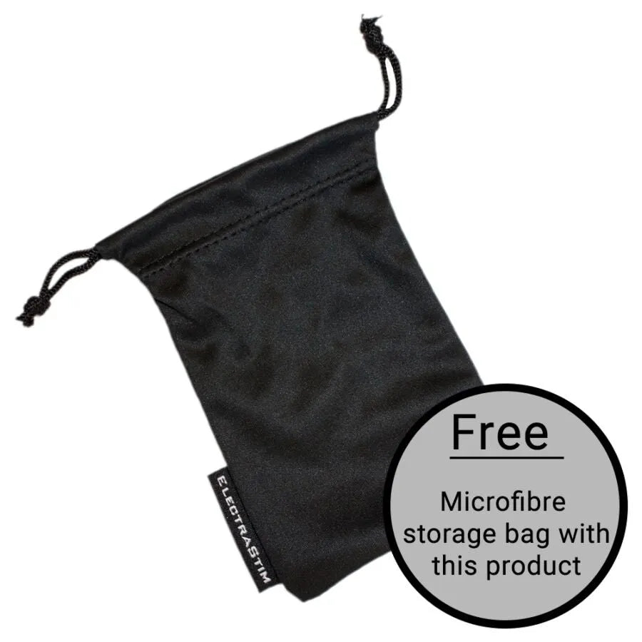 Électrode bipolaire incurvée en silicone noir, ergonomique, pour stimulation prostatique et point G, avec sac de rangement.