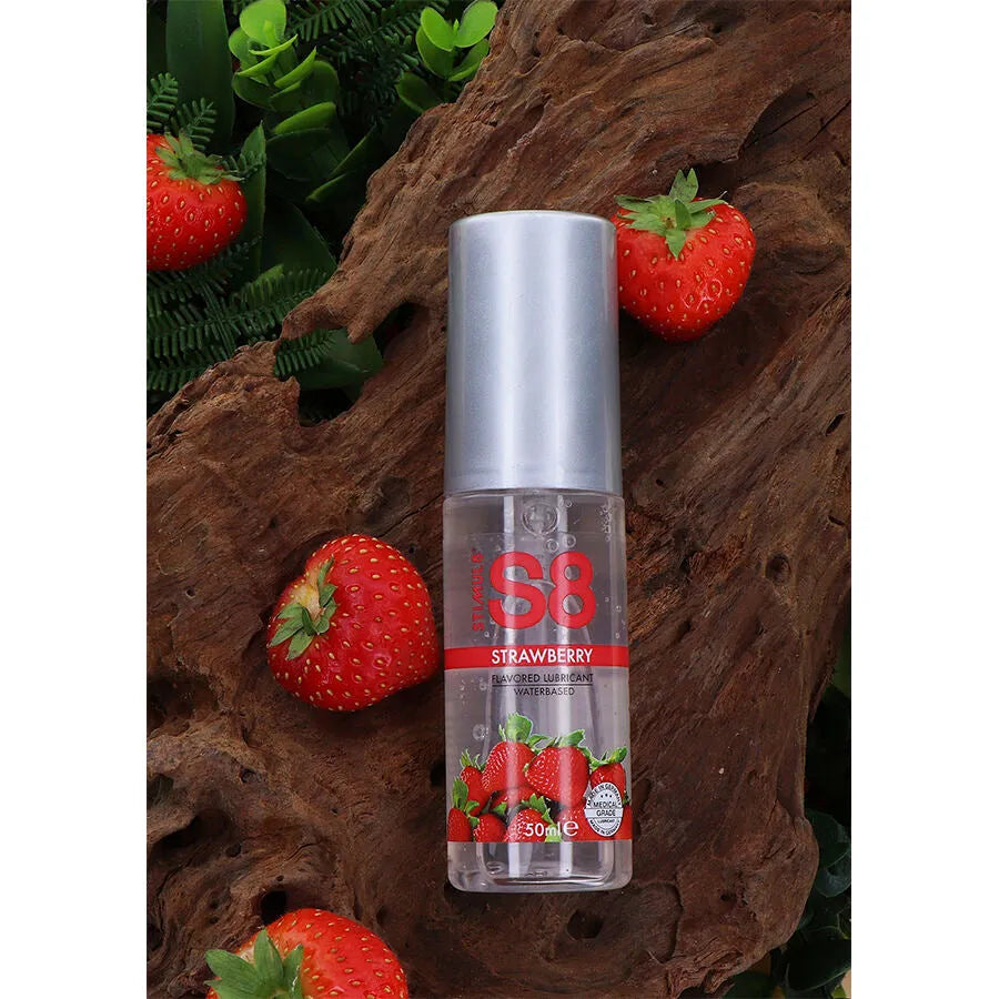 lubrifiant base eau fraise saveur gourmande sans parabène sans gluten sans phtalates hypoallergénique compatible préservatifs texture soyeuse longue durée 125ml