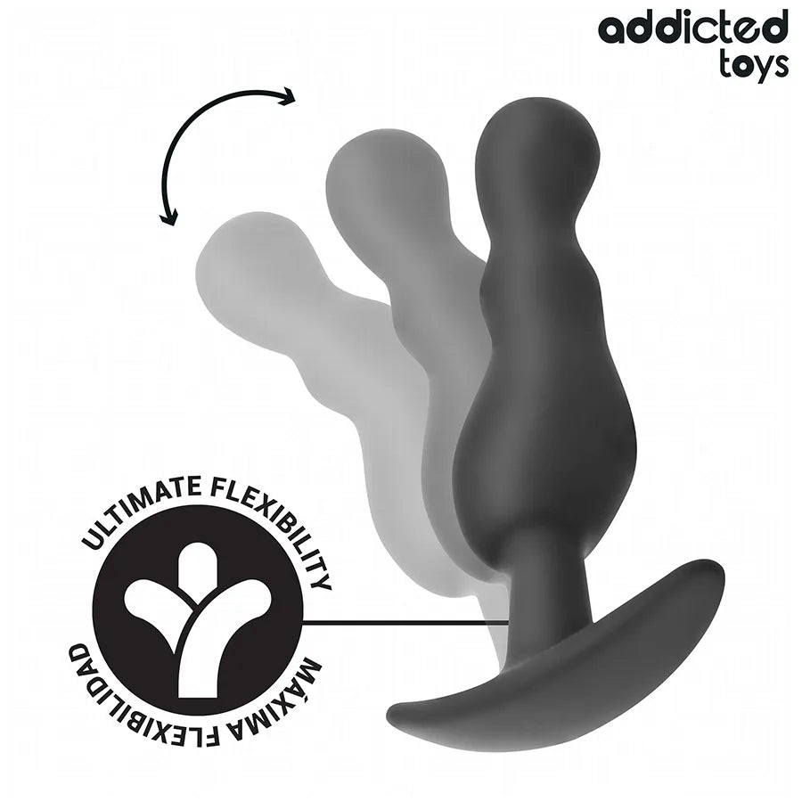 Lot de 3 plugs anaux noirs Addicted Toys, tailles graduées, design ergonomique incurvé pour confort et sécurité.