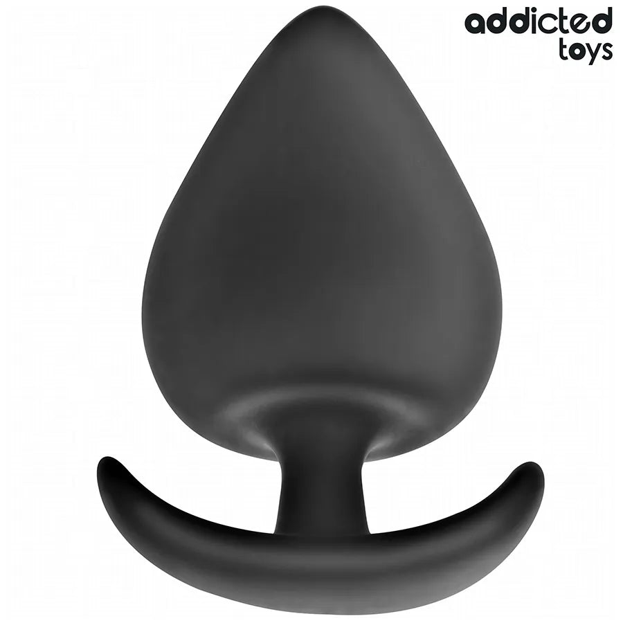 Plug anal noir Addicted Toys XL 9.5 cm, silicone hypoallergénique, forme conique, base élargie pour sécurité et confort.