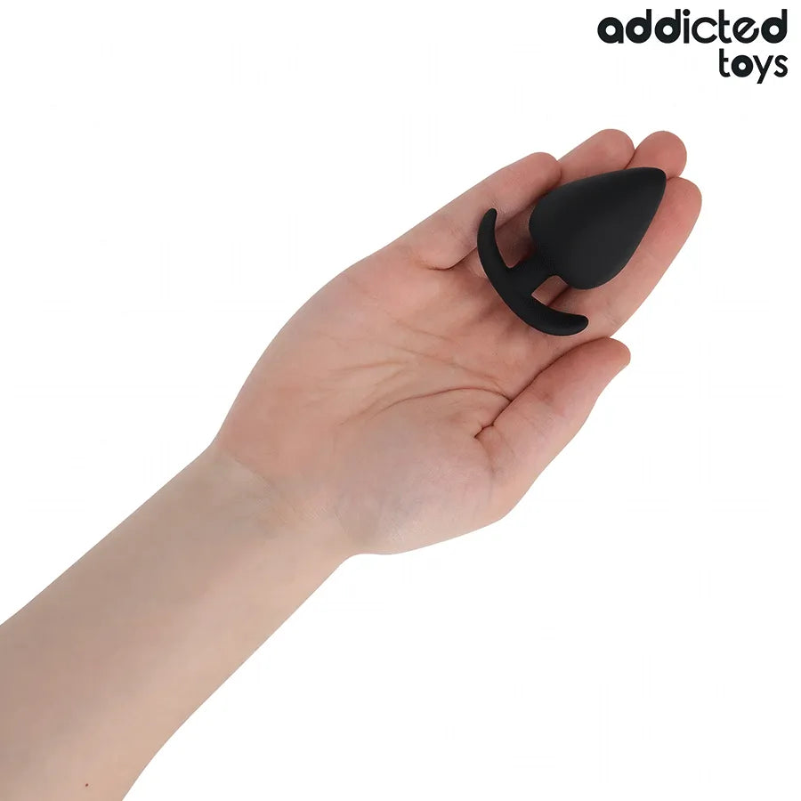Plug anal noir Addicted Toys taille L, forme conique, base sécurisée, idéal pour stimulation anale avancée.