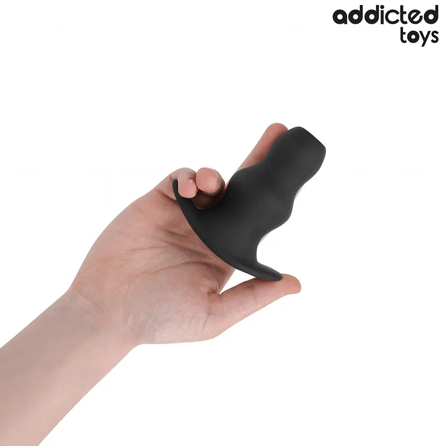Plug anal creux noir Addicted Toys, taille M, en silicone, forme ergonomique, tenu en main, pour stimulation anale intense.