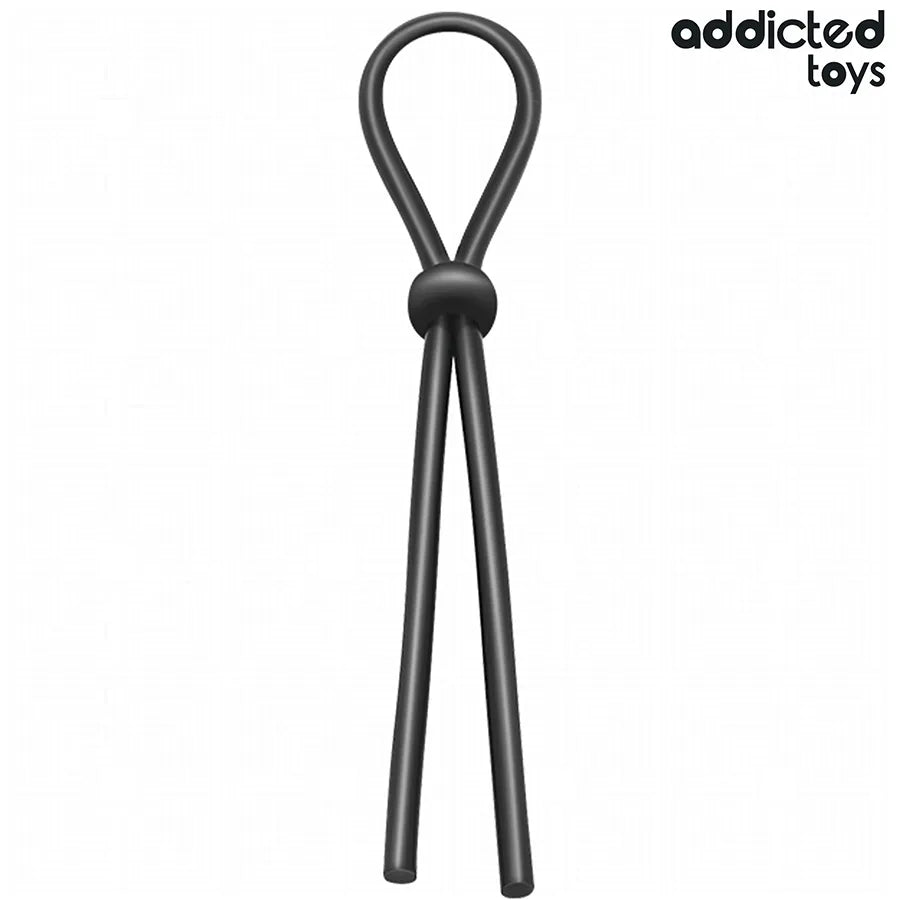 Corde pénis silicone noire boucle unique, flexible, réglable, ergonomique pour stimulation et contrôle érection.