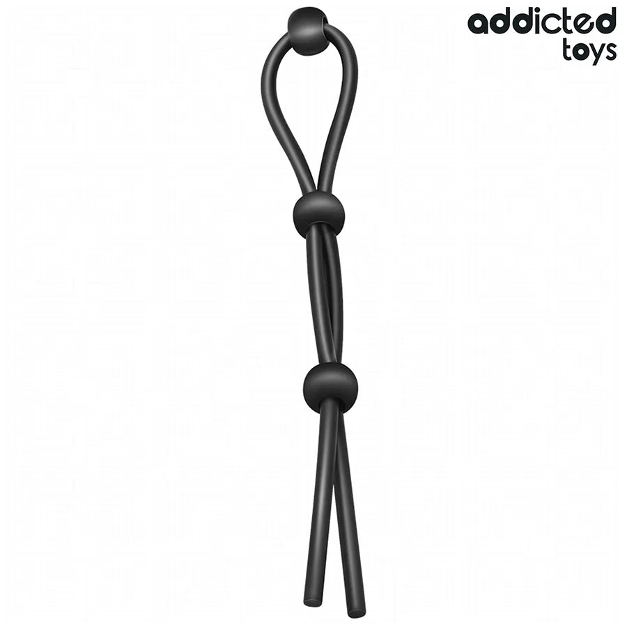 Corde pénis silicone noire triple boucle, ajustable et flexible, pour stimulation intense et contrôle érection.