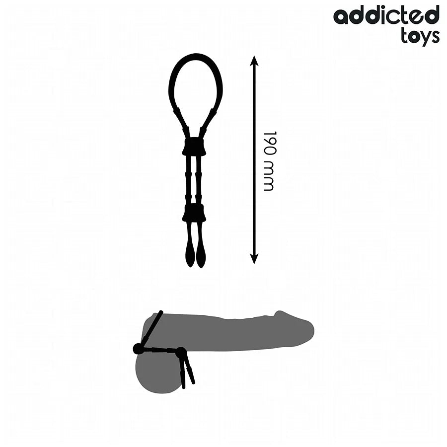 Corde pénis silicone noire réglable avec balle intégrée, design ergonomique pour stimulation intense et confort personnalisé.