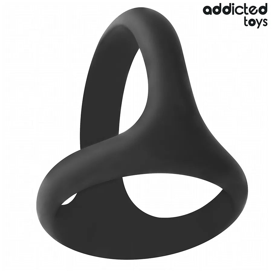 Anneau pénien noir triple épaisseur Addicted Toys, forme ergonomique, matériau souple pour érections puissantes et confort.