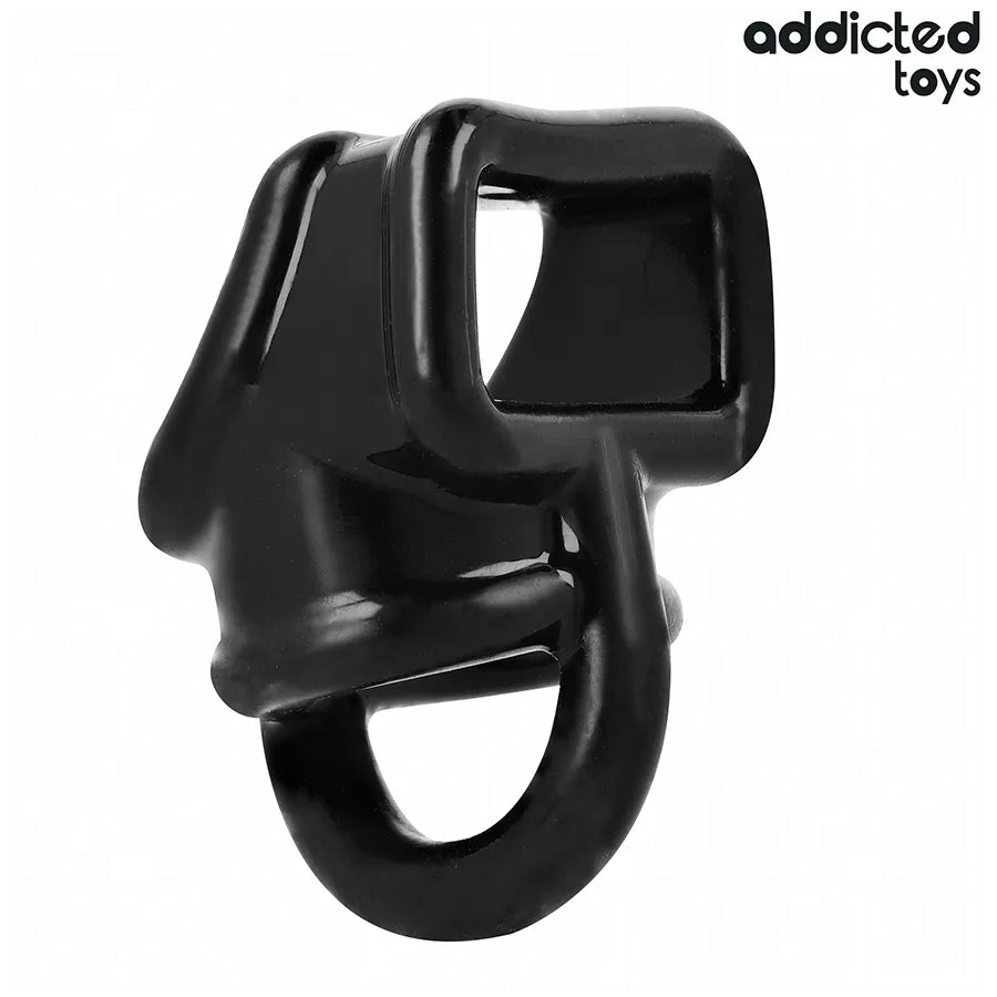 Anneau pénien cage noir flexible, design ergonomique, maintien érection, intensité plaisir, matériau durable et hygiénique.