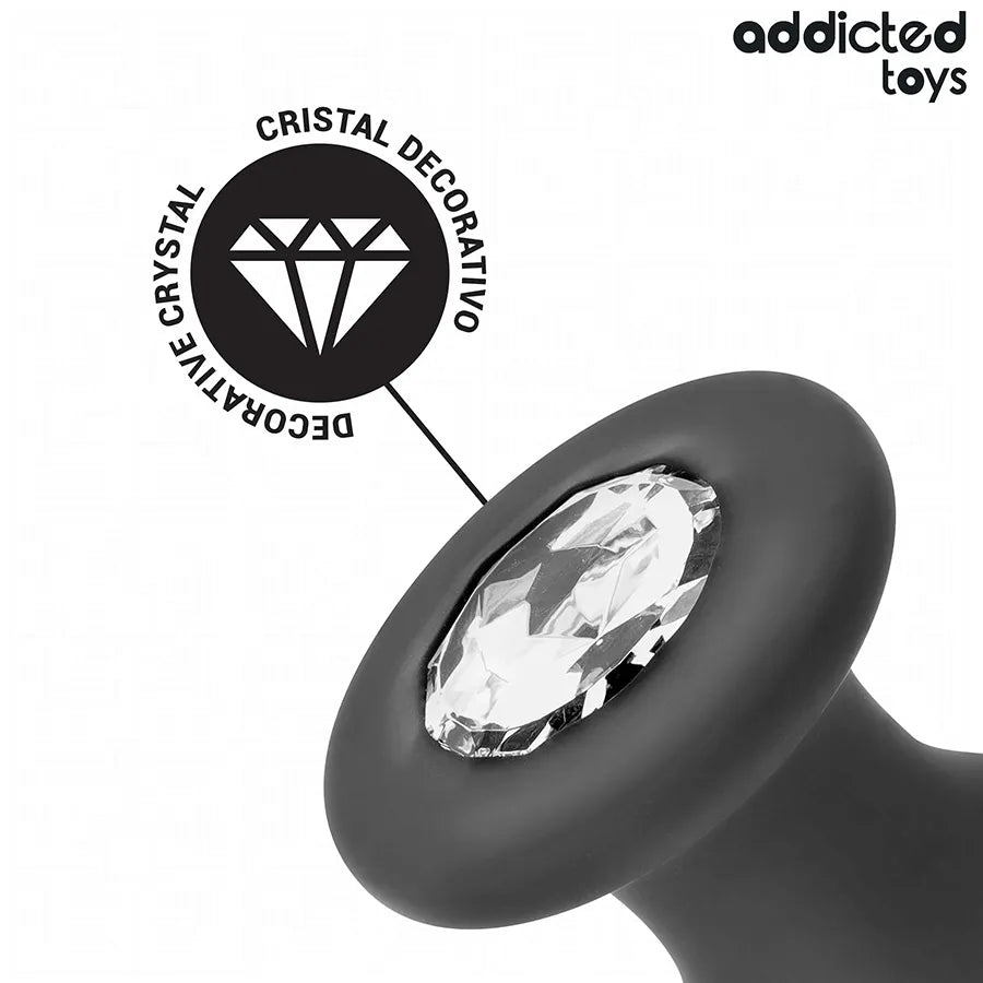 Plug anal noir Addicted Toys avec bijou décoratif en cristal, taille S, élégant et idéal pour débutants.