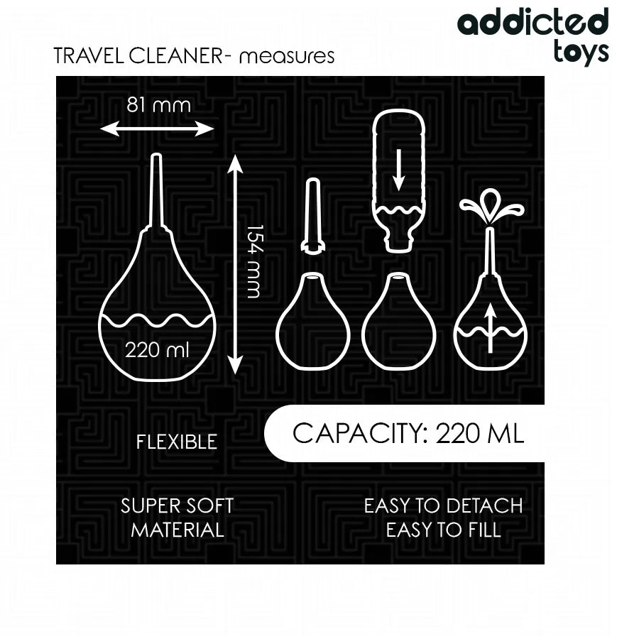 Nettoyant anal Addicted Toys, 220 ml, design ergonomique noir, portable, facile à utiliser pour nettoyage profond.