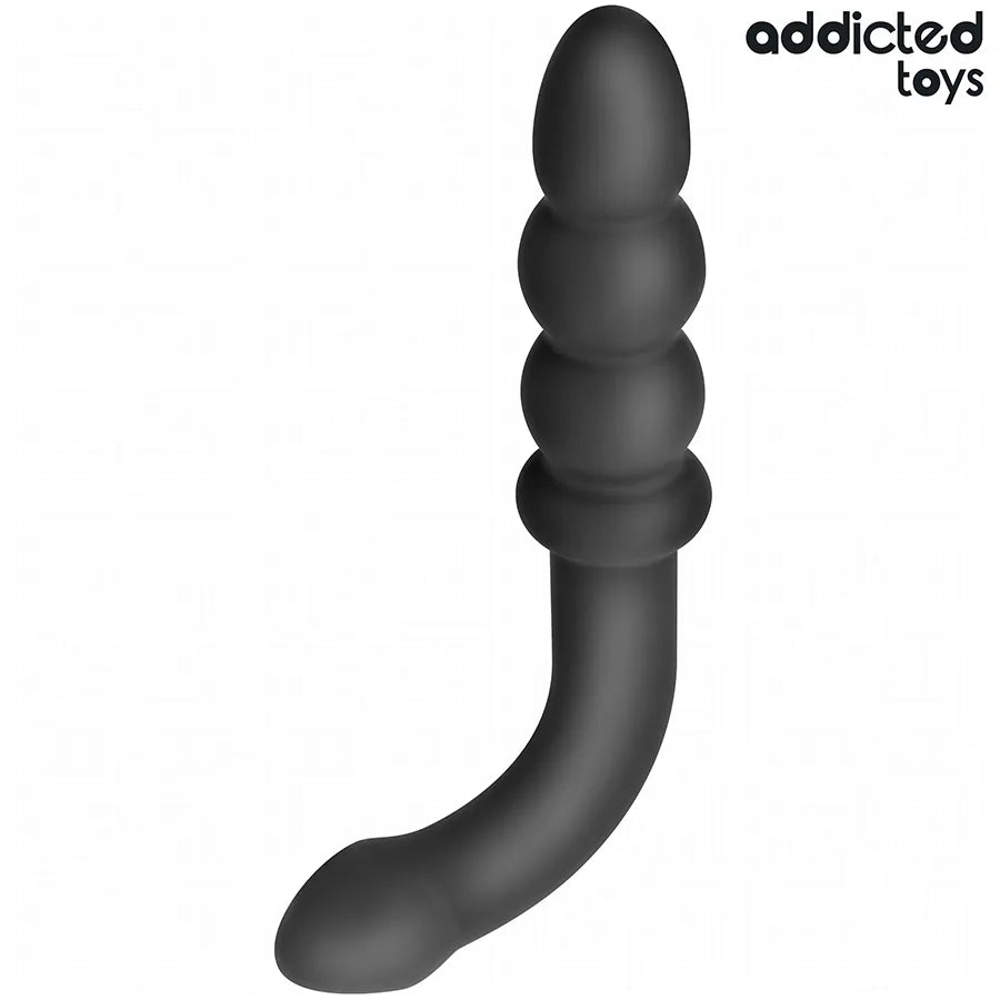 Stimulateur anal noir Addicted Toys, silicone doux, double extrémité, 16.5 cm, design ergonomique pour massage intense.