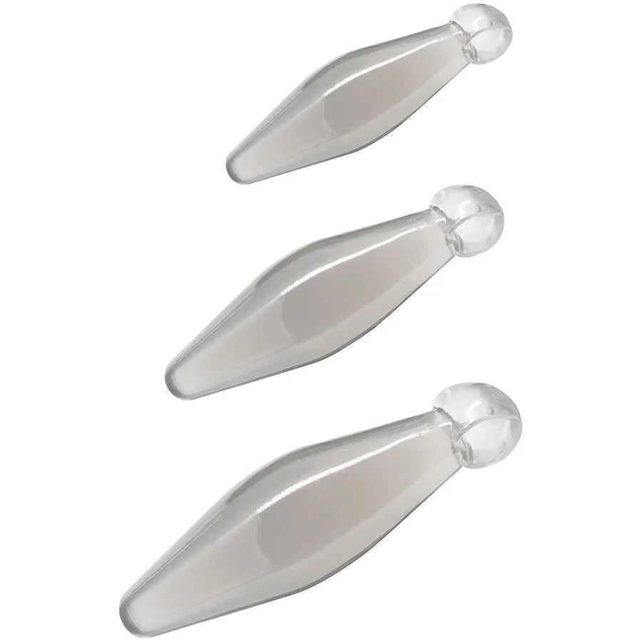 ensemble dilatateurs anaux silicone débutants contrôlé sécurisé transparent ergonomique progressif trois tailles étanche flexible doux insertion naturelle discret intime plaisir
