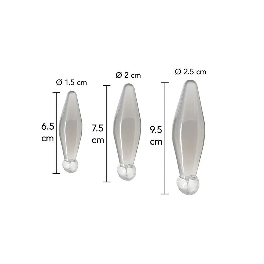 Ensemble de trois dilatateurs anaux transparents en silicone, tailles progressives, ergonomiques, pour débutants, étanches.