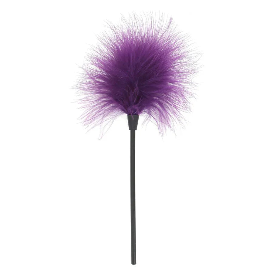 Plumeau érotique violet avec manche noir, accessoire du Coffret Cadeau Érotique ToyJoy, design séduisant et festif.