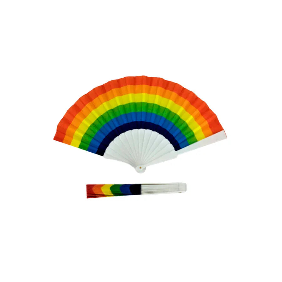 éventail bois design multicolore arc ciel chic sophistiqué élégant pratique portable léger durable artisanal festival plage fierté
