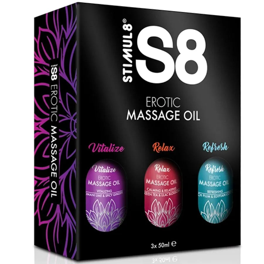 coffret huiles massage riches jojoba amande douce sésame trois parfums citron vert gingembre thé lilas prune coton égyptien vitaminé nourrissant