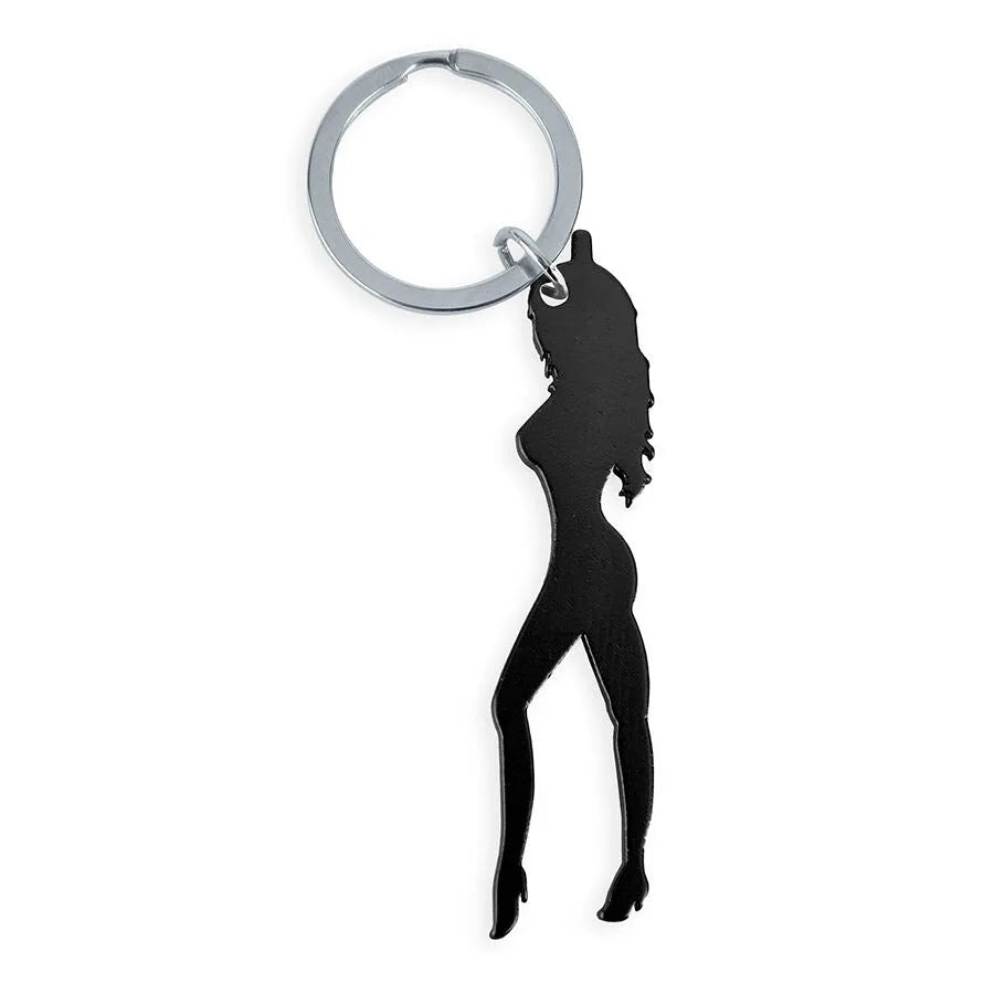 Porte-clés décapsuleur métal argenté silhouette féminine cadeau original fête adulte