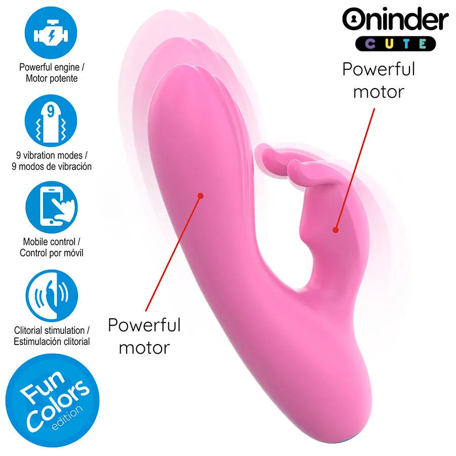Vibromasseur lapin rose clitoridien ONINDER application contrôle distance étanche rechargeable silicone