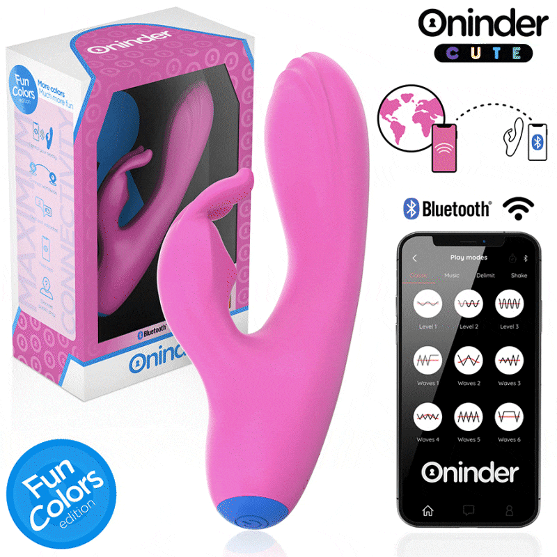 Vibromasseur lapin rose clitoridien ONINDER application contrôle distance étanche rechargeable silicone